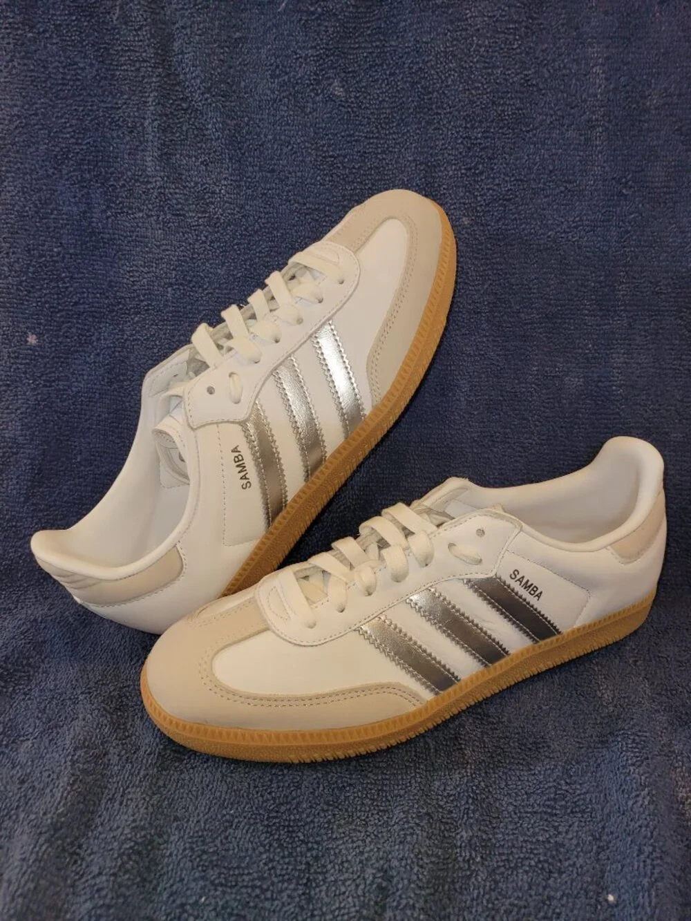 Adidas Samba🚺Women's Size 9 OG White Silver Metallic Grey Tan Sneakers JI2725 - Picture 10 of 16